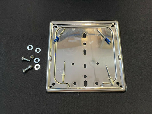 CHROME MET LICENSE PLATE HOLDER AND FRAME FOR EUROPEAN LICENSE PLATE + RIVETS...