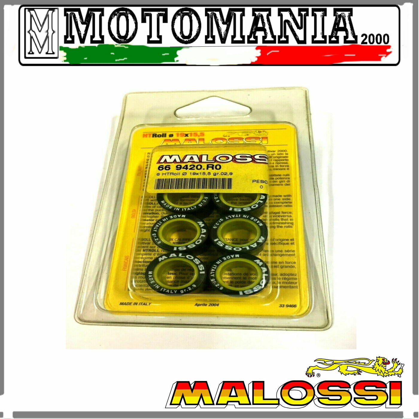 669420R0 KIT 6 RULLI VARIATORE MISURA 19X15.5 GR. 02,9 MALOSSI