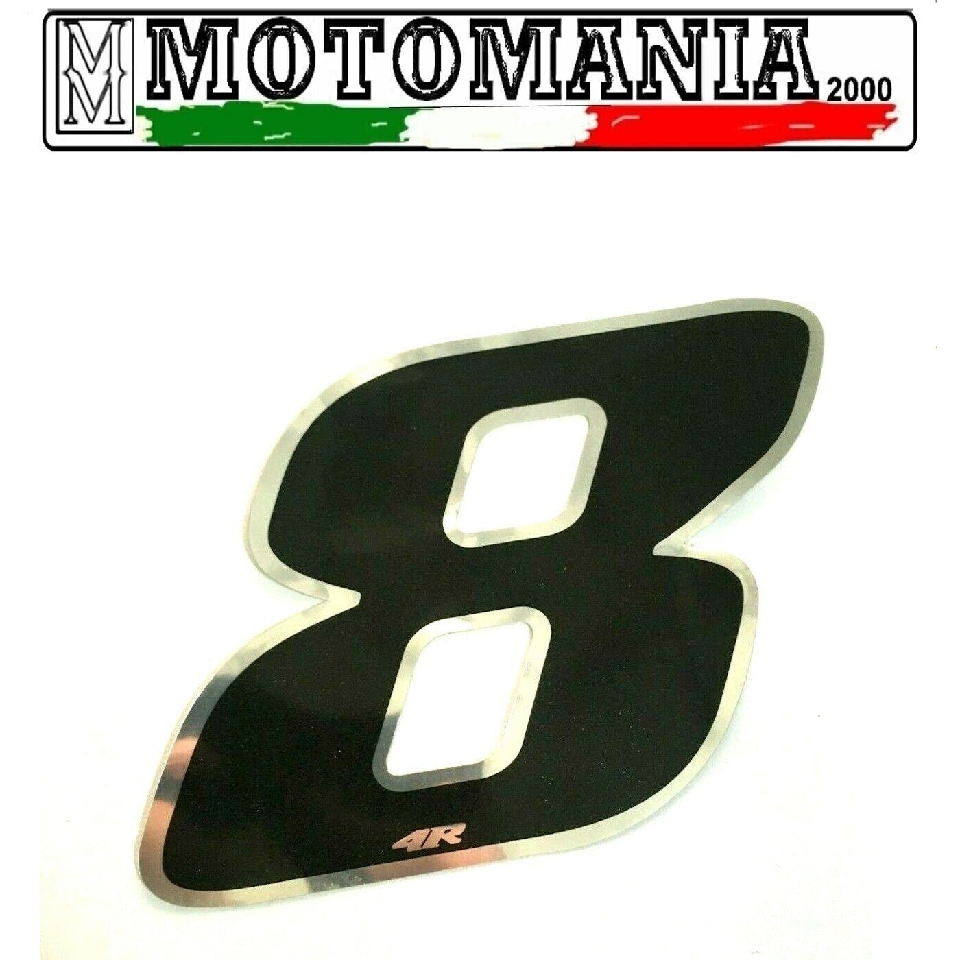 NUMERO 8 NERO CON BORDO CROMATO ADESIVO UNIVERSALE CM.10X10 *