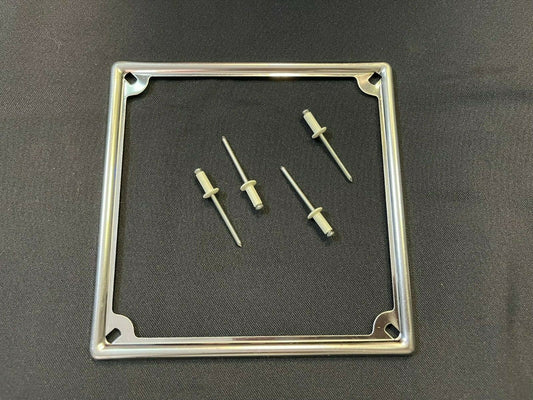 CHROME METAL LICENSE PLATE FRAME FOR OLD MODELS CM 17X17 + RIVETS