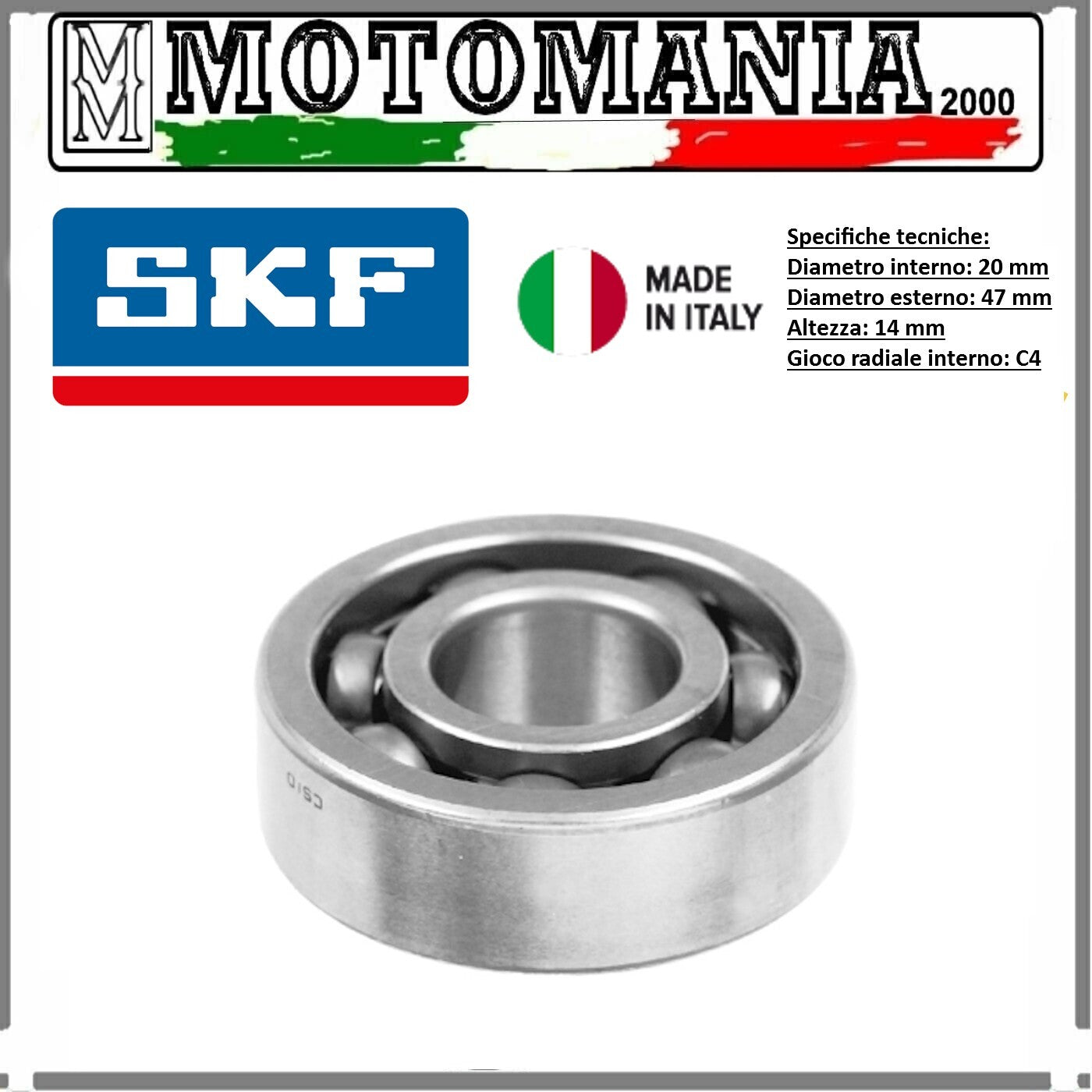 CUSCINETTO RADIALE A SFERE NON SCHERMATO 20x47x14mm PIAGGIO VESPA 50/100/125/150