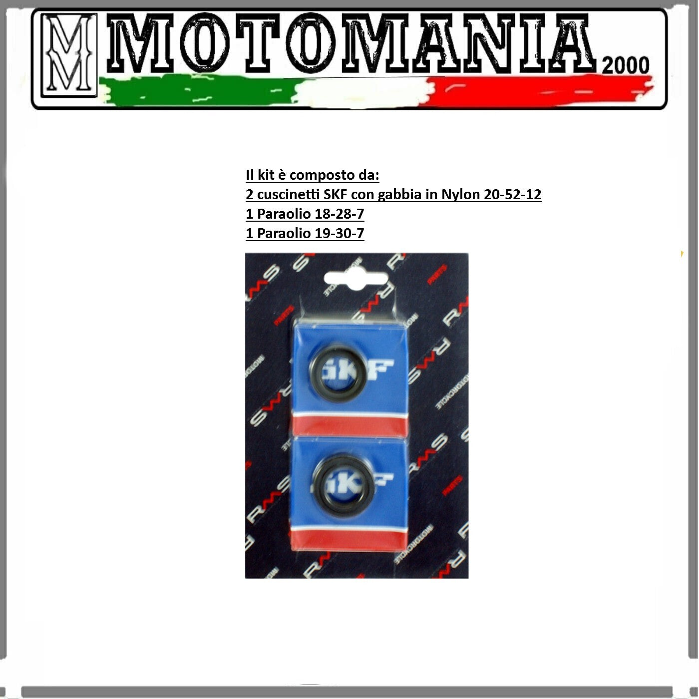 KIT REVISIONE ALBERO MOTORE 2 PARAOLI+2 CUSCINETTI PIAGGIO -APRILIA - DERBI 50CC