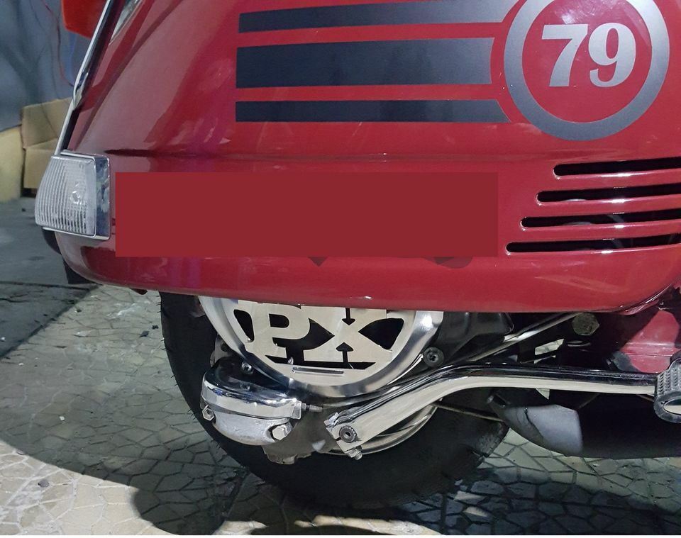 Vespa PX CHROME FAN COVER WITH LOGO WRITTEN PX ALL MODELS PLUS FREE *