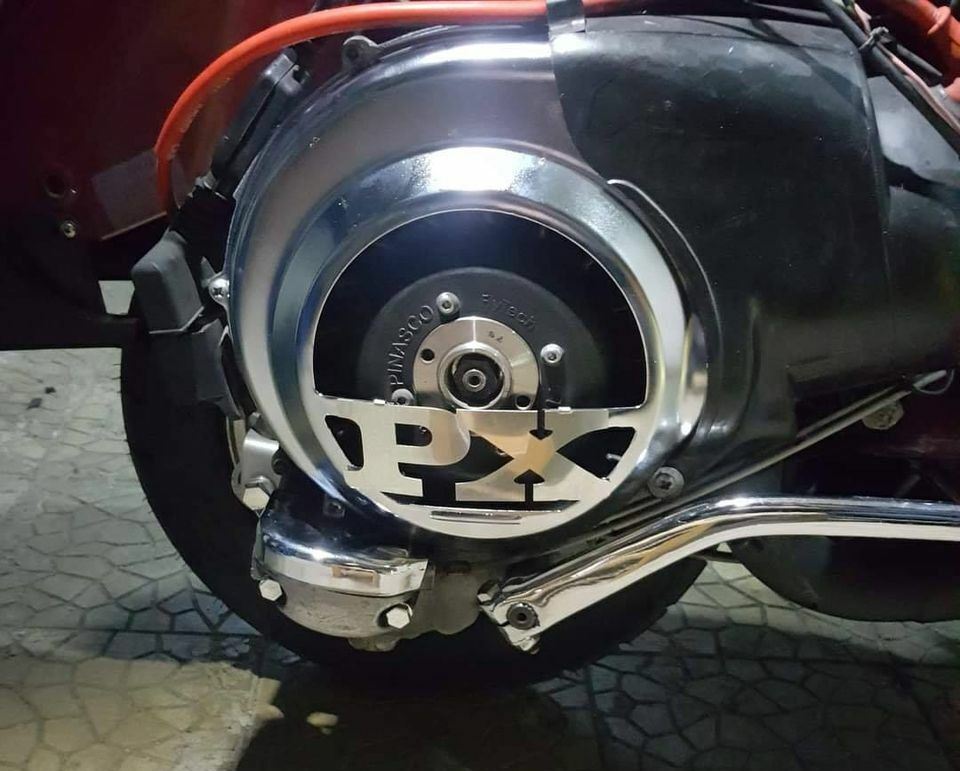 Vespa PX CHROME FAN COVER WITH LOGO WRITTEN PX ALL MODELS PLUS FREE *