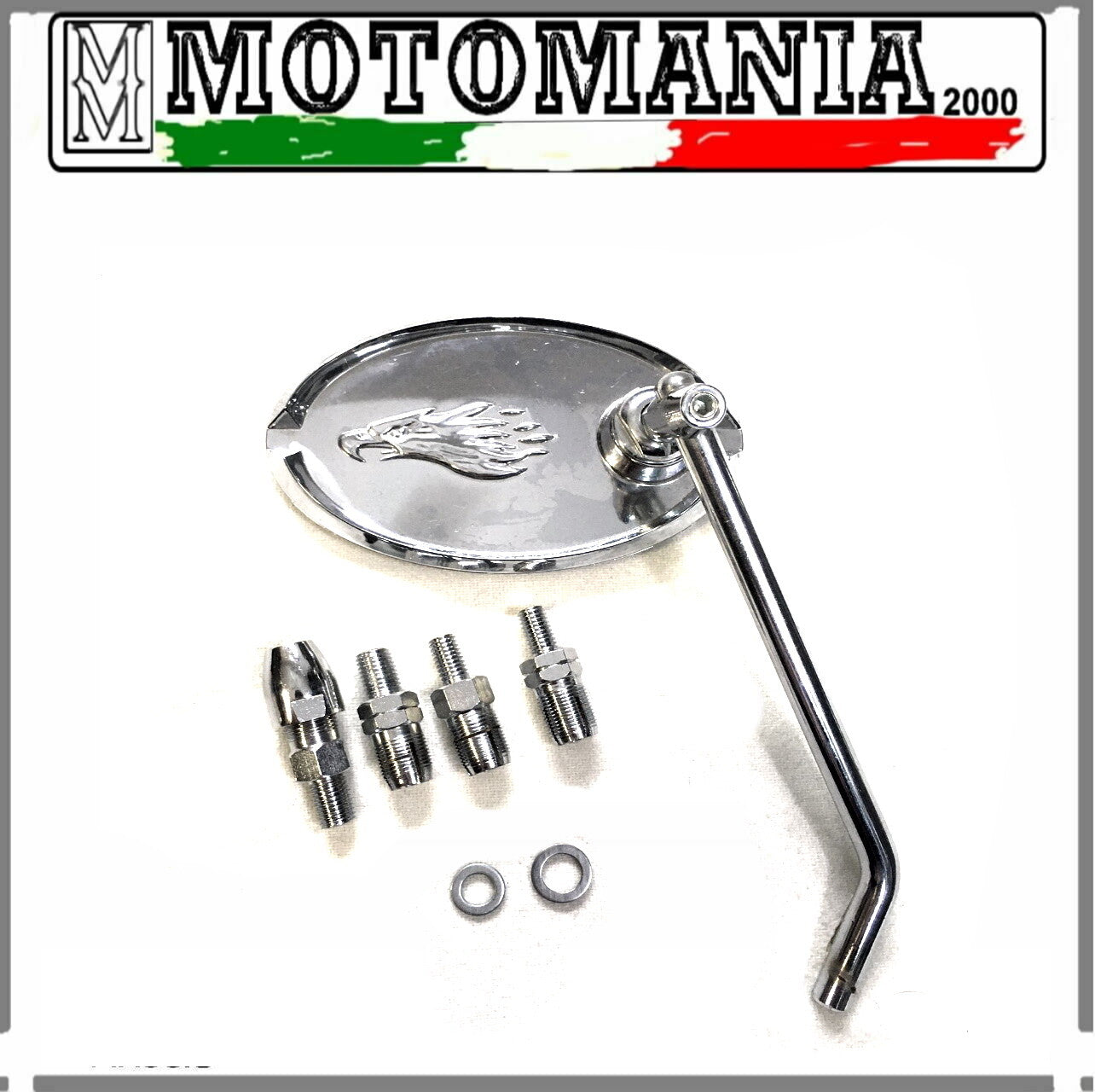 SPECCHIO RETROVISORE DX CROMATO CON AQUILA INCISA PER MOTO CUSTOM