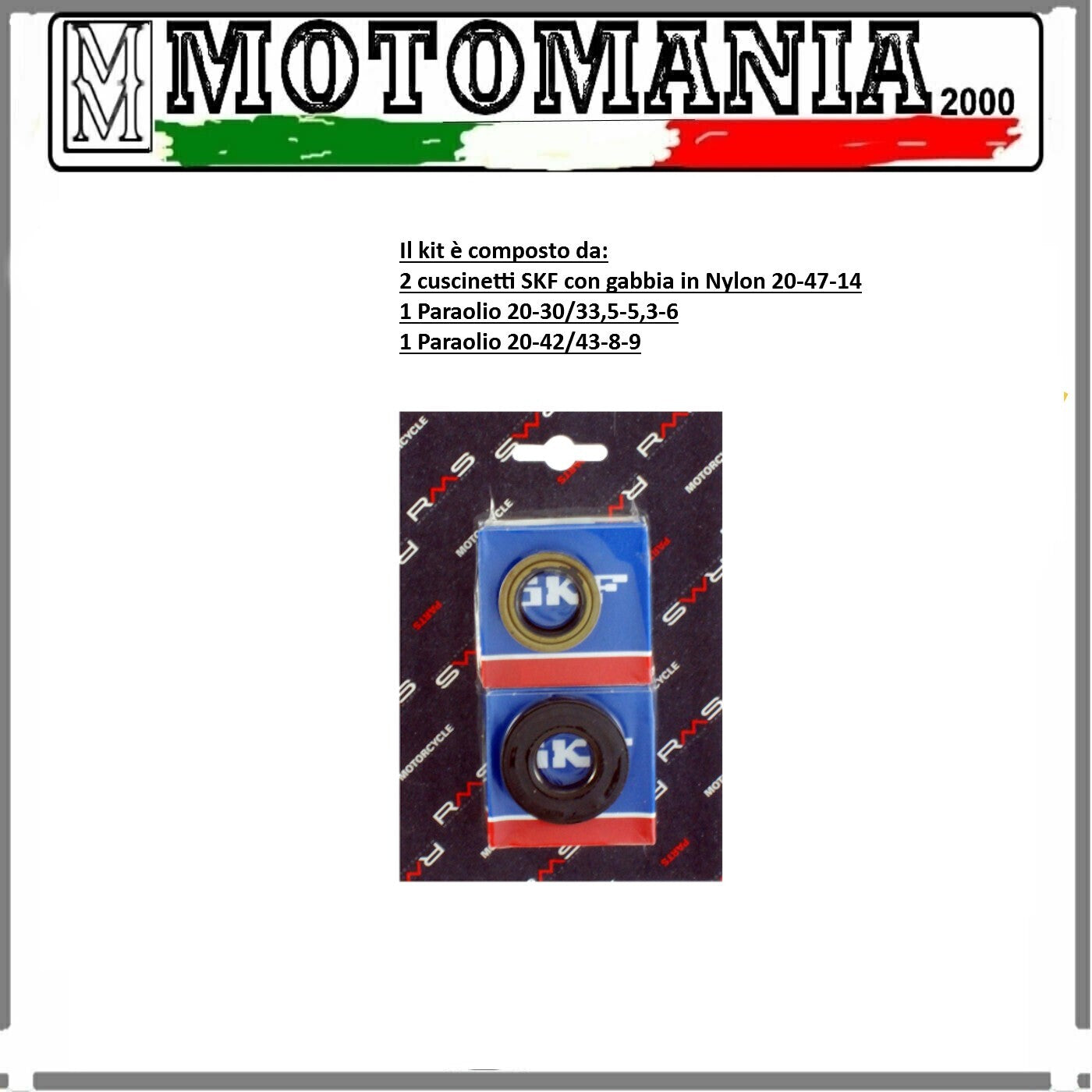 KIT REVISIONE ALBERO MOTORE CUSCINETTI + PARAOLI APRILIA / YAMAHA / BENELLI 50CC