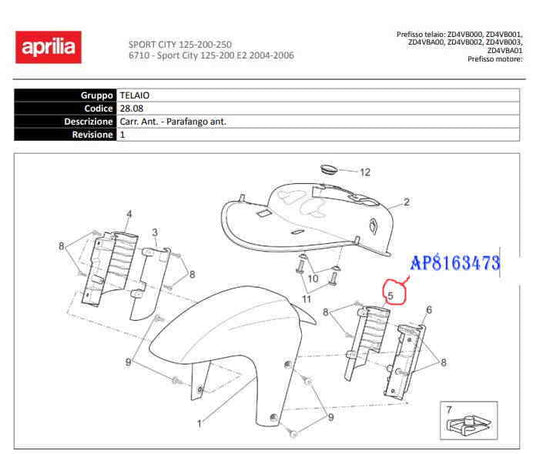 AP8163473 COPRIFORCELLA INTERNO SX APRILIA SPORT CITY 125 -200- 04-08 E DERBI