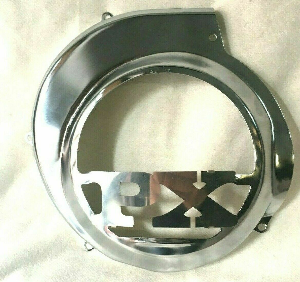 Vespa PX CHROME FAN COVER WITH LOGO WRITTEN PX ALL MODELS PLUS FREE *