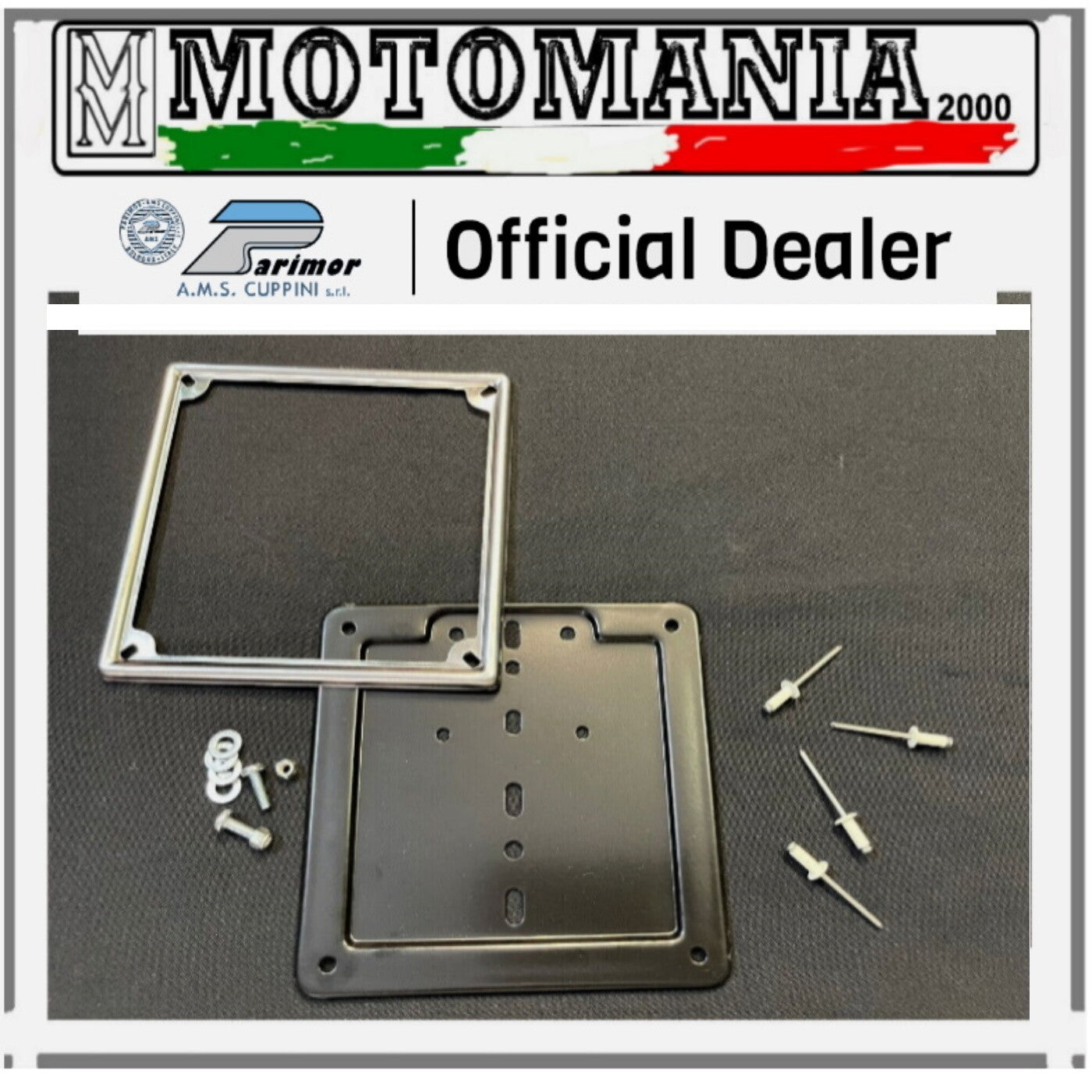 PORTATARGA CORNICE E KIT DI FISSAGGIO X MOTO E SCOOTER VECCHI MODELLI CM. 17X17