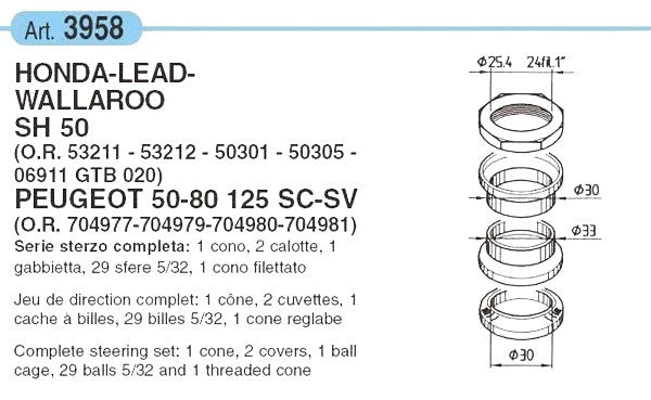 3958 - SERIE STERZO COMPLETA BUZZETTI PER HONDA SH 50 VISION, PEUGEOT  SC-SV