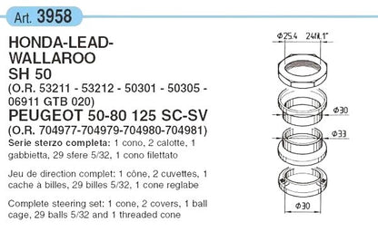 3958 - SERIE STERZO COMPLETA BUZZETTI PER HONDA SH 50 VISION, PEUGEOT  SC-SV