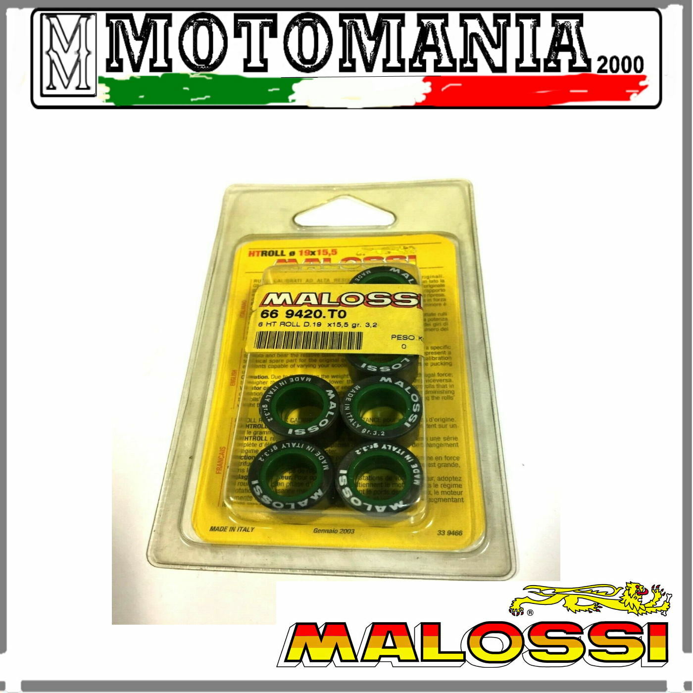 669420T0 KIT 6 RULLI VARIATORE MISURA 19X15,5 GR.03,2 MALOSSI