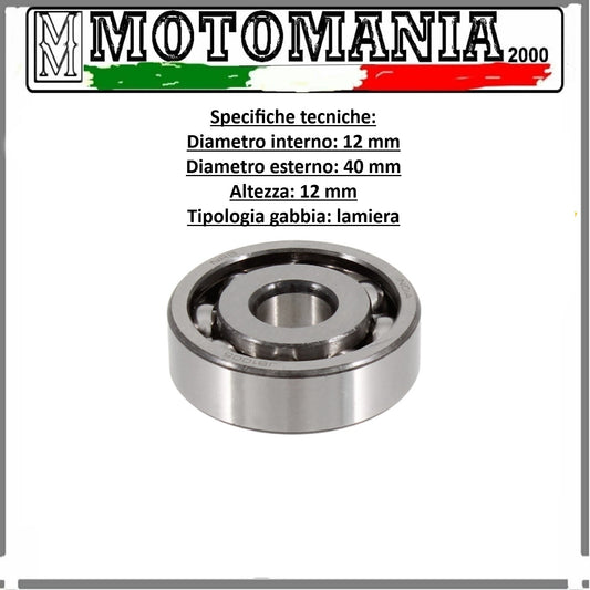 CUSCINETTO RADIALE A SFERE NON SCHERMATO 12x40x12mm VESPA P 125 X / VESPA 150 X
