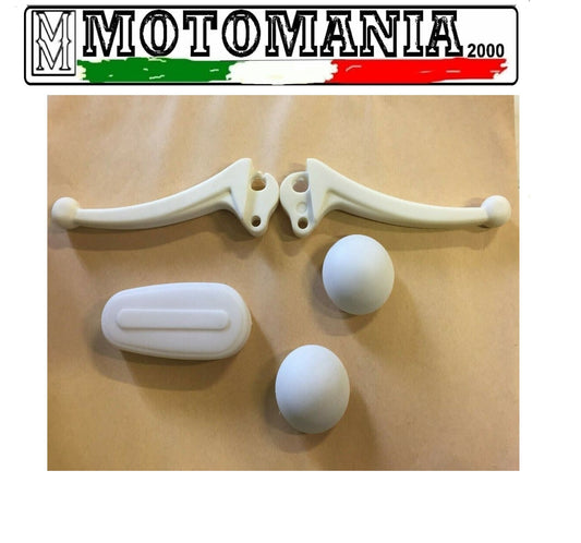Vespa 50cc PAINTABLE WHITE PLASTIC ROOM COVER AND HUBCAP LEVERS KIT *