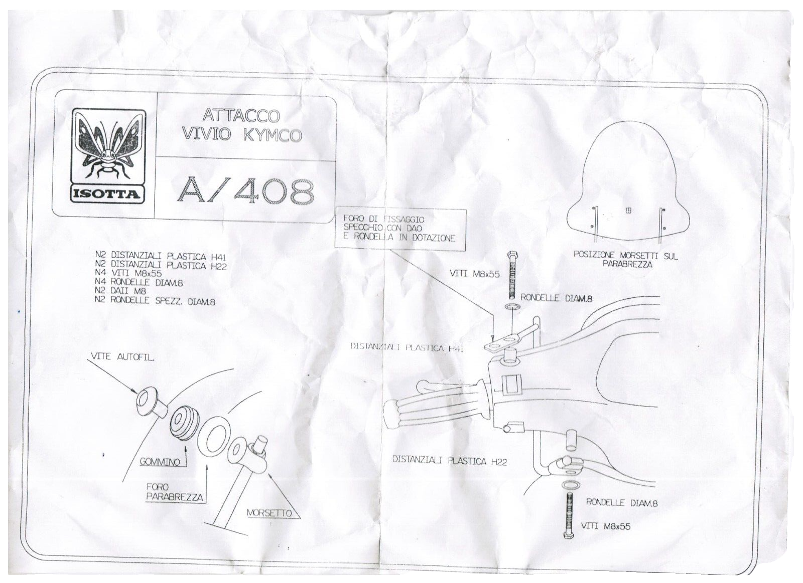 ISOTTA WINDSHIELD KIMCO VIVIO 50-125-150 COMPLETE WITH ATTACHMENTS*
