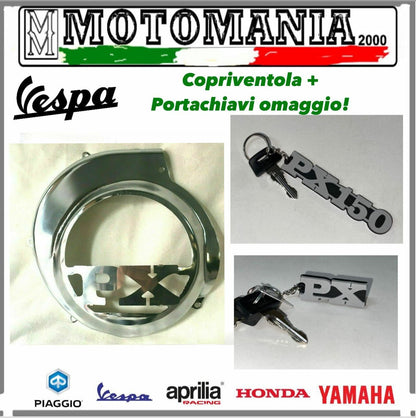 Vespa PX CHROME FAN COVER WITH LOGO WRITTEN PX ALL MODELS PLUS FREE *