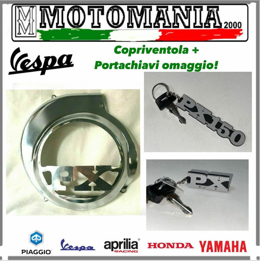 Vespa PX CHROME FAN COVER WITH LOGO WRITTEN PX ALL MODELS PLUS FREE *