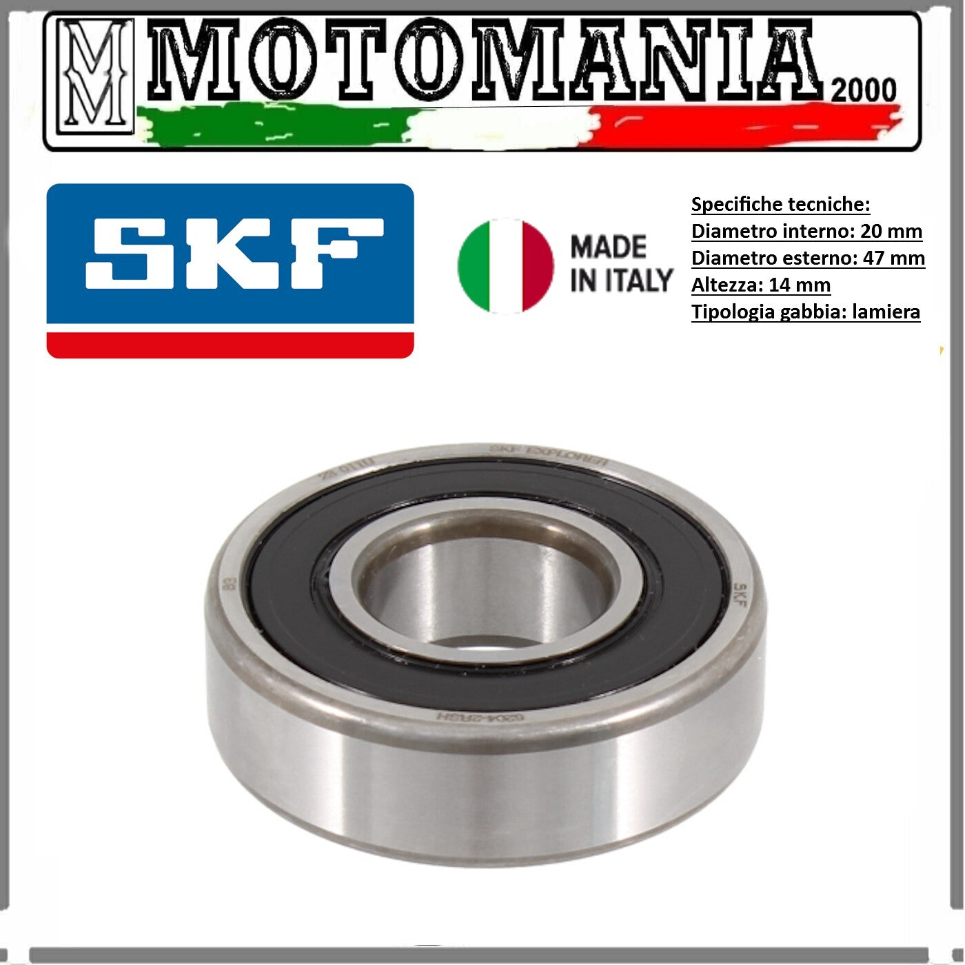 CUSCINETTO RADIALE A SFERE CON SCHERMO RS1 SU ENTRAMBI I LATI 20x47x14mm