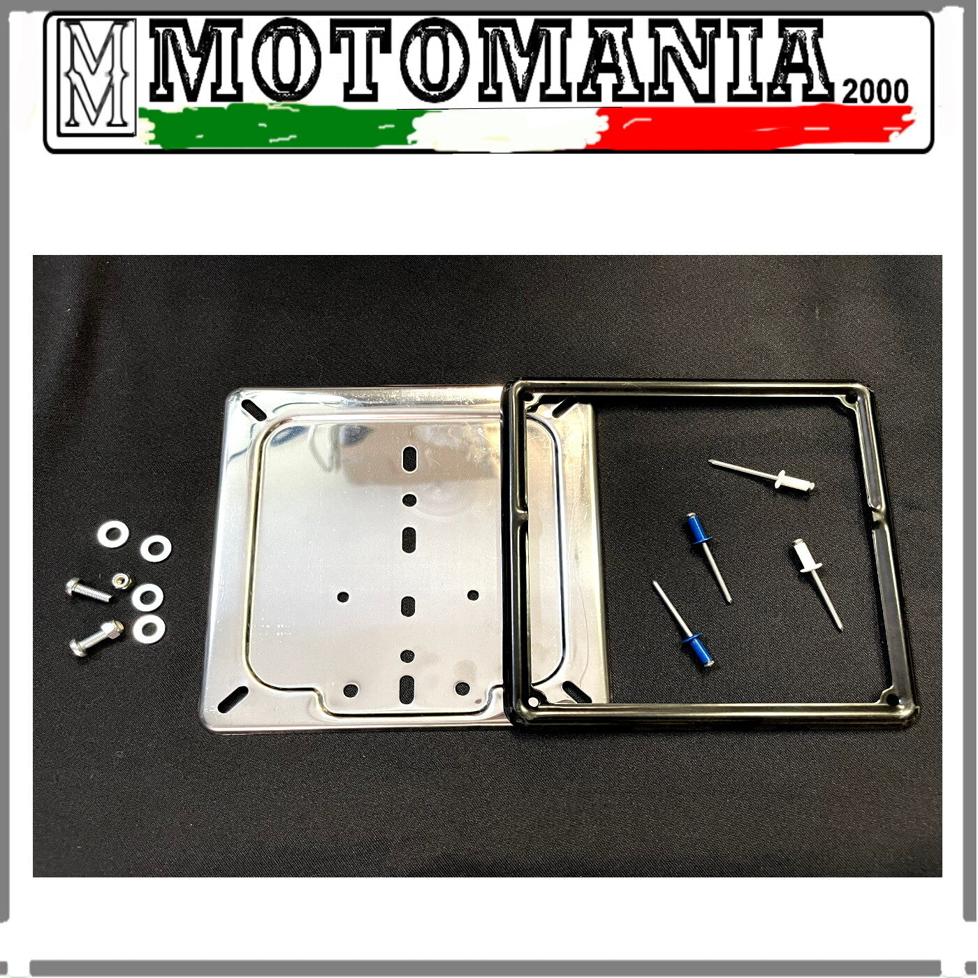 BASE TARGA IN METALLO + CORNICE NERA X TARGA EUROPEA COMPLETO DI RIVETTI E VITI