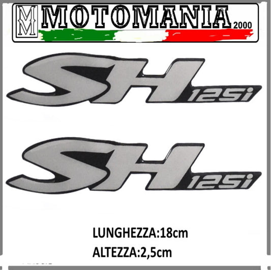 COPPIA ADESIVI SH 125 RESINATI SCOOTER E MOTO,LUNGHEZZA:18cm-ALTEZZA:2,5cm