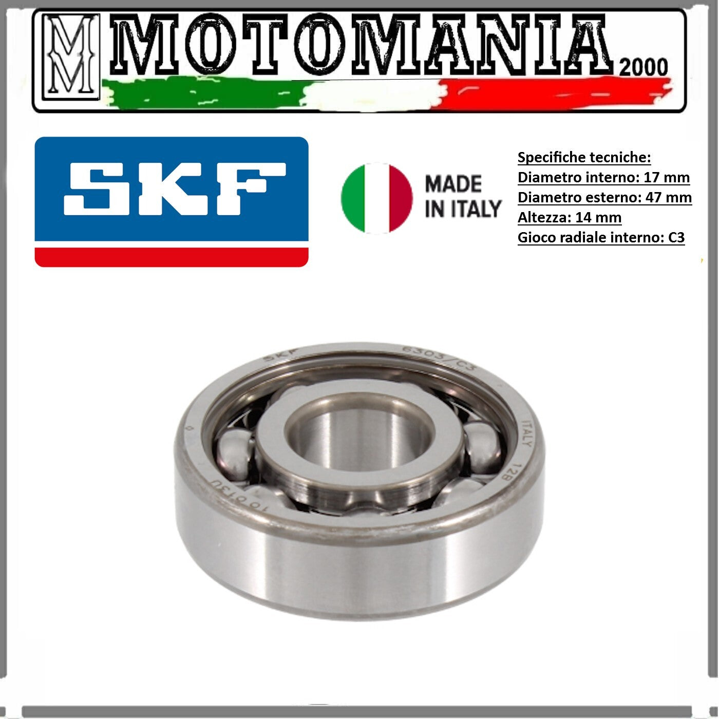 CUSCINETTO RADIALE A SFERE NON SCHERMATO 17x47x14mm PIAGGIO APE / VESPA