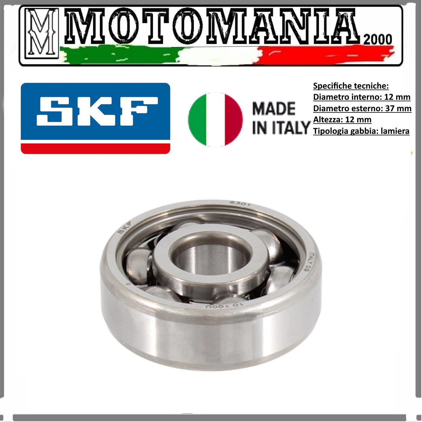 CUSCINETTO RADIALE A SFERE NON SCHERMATO 12x37x12mm PIAGGIO VESPA 125- VESPA 150