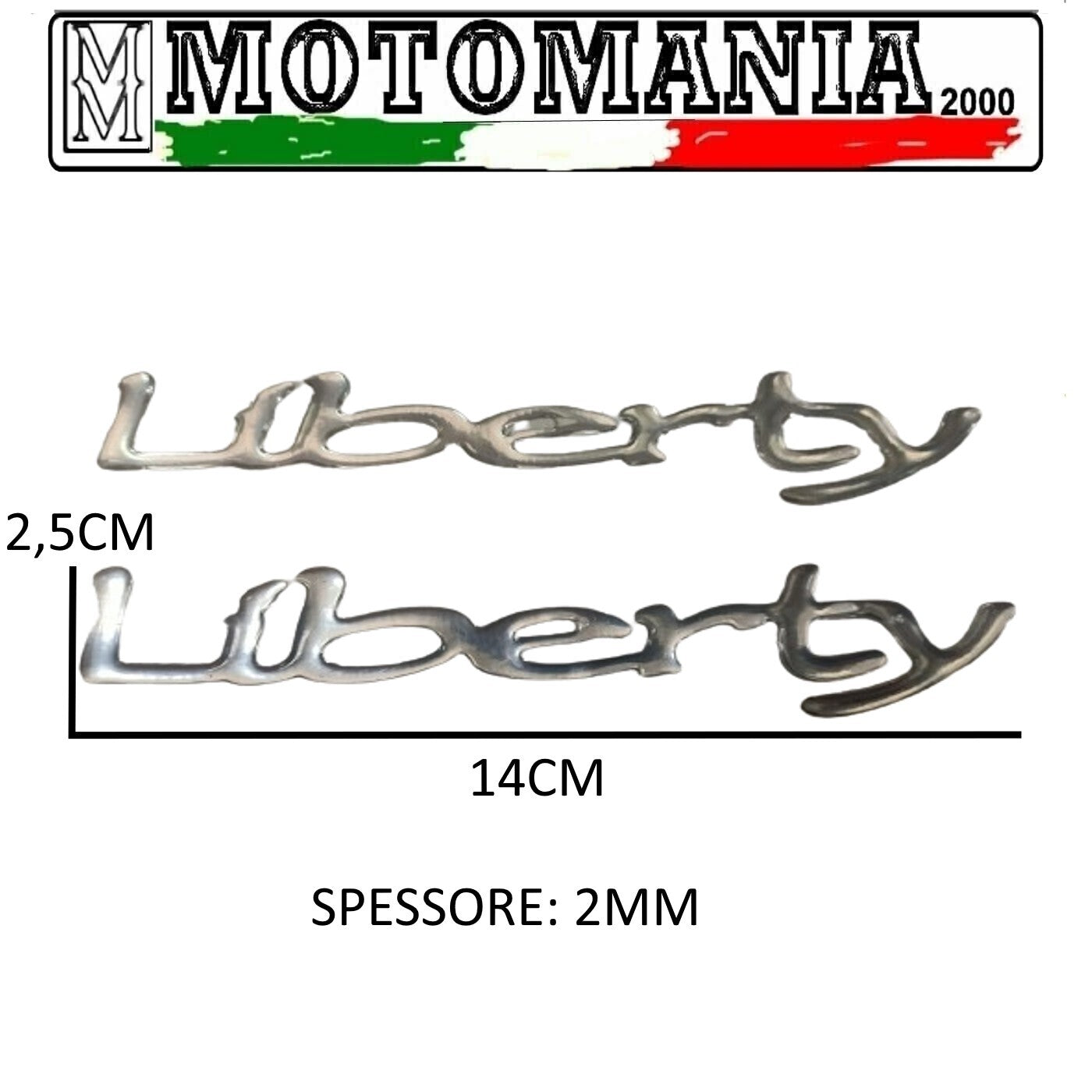 COPPIA ADESIVI RESINATI CROMATI SCRITTA LIBERTY - MISURE: 14cmX2mmX2,5cm  *