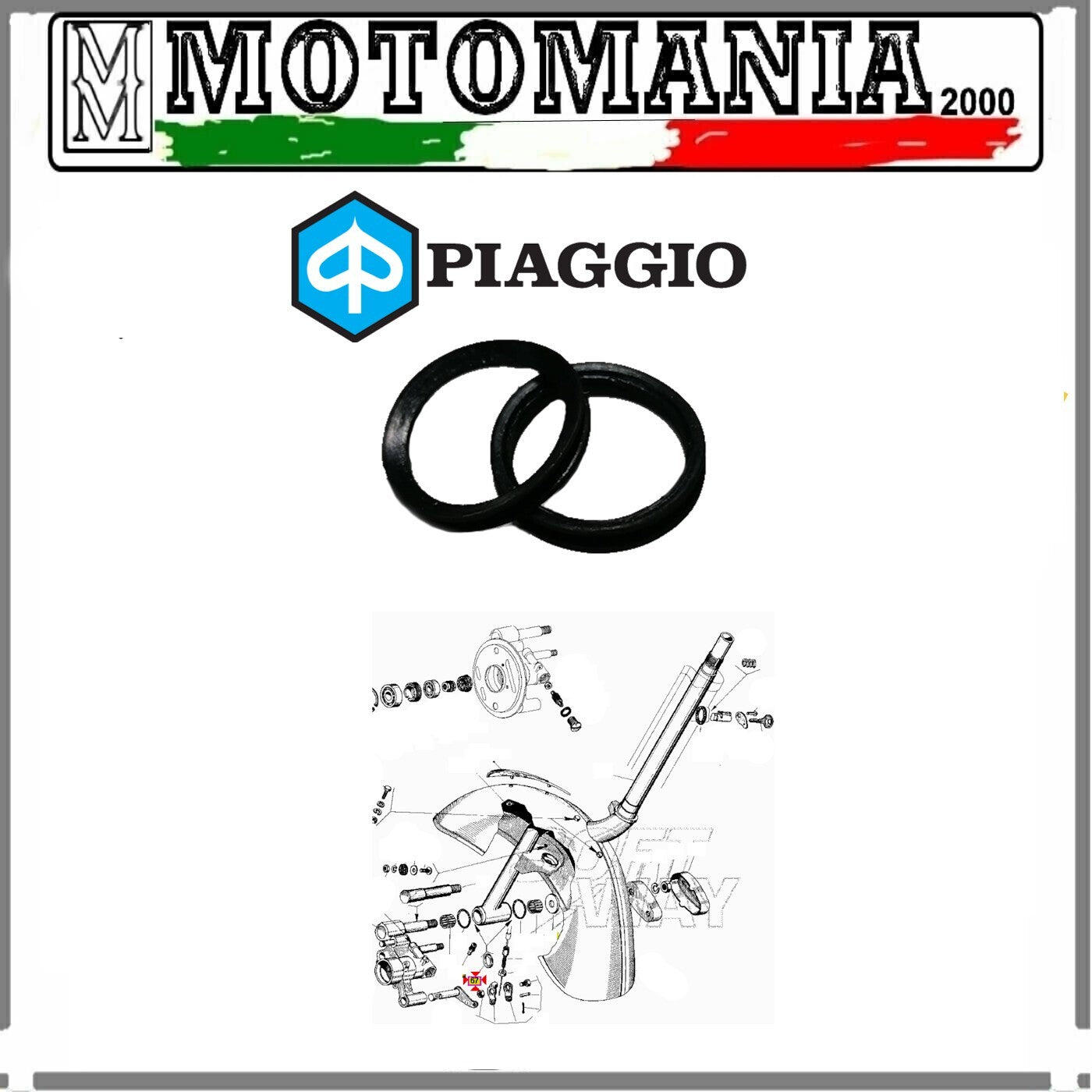 COPPIA ANELLI PIAGGIO VESPA 50 - PK PER PERNO SOSPENSIONE BRACCIO OSCILLANTE