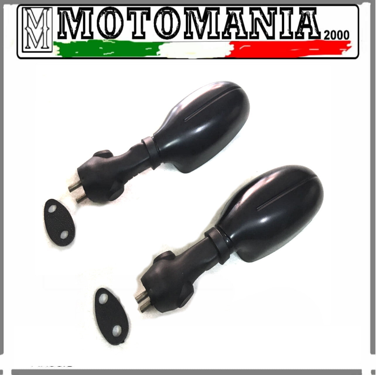 PAIR OF BLACK RIGHT AND LEFT MIRRORS COMPLETE WITH FAR GASKETS