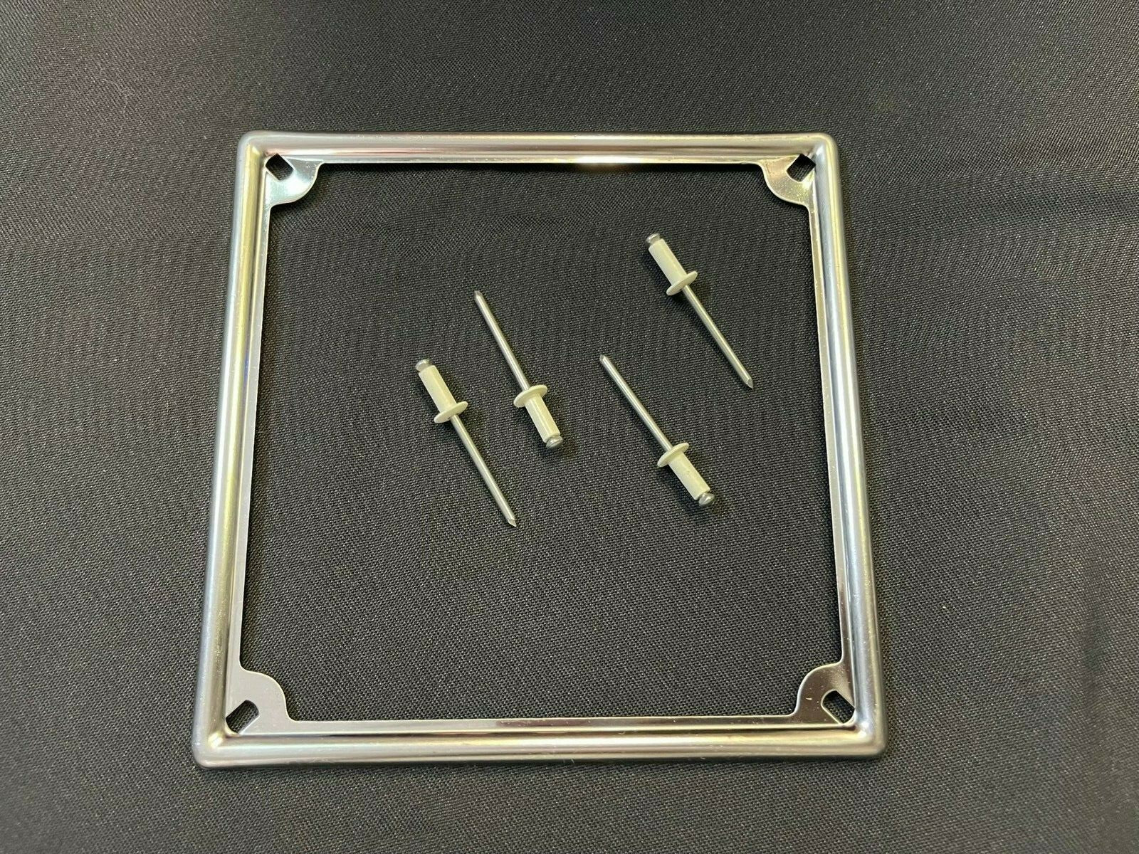 CHROME METAL LICENSE PLATE FRAME FOR OLD MODELS CM 17X17 + RIVETS