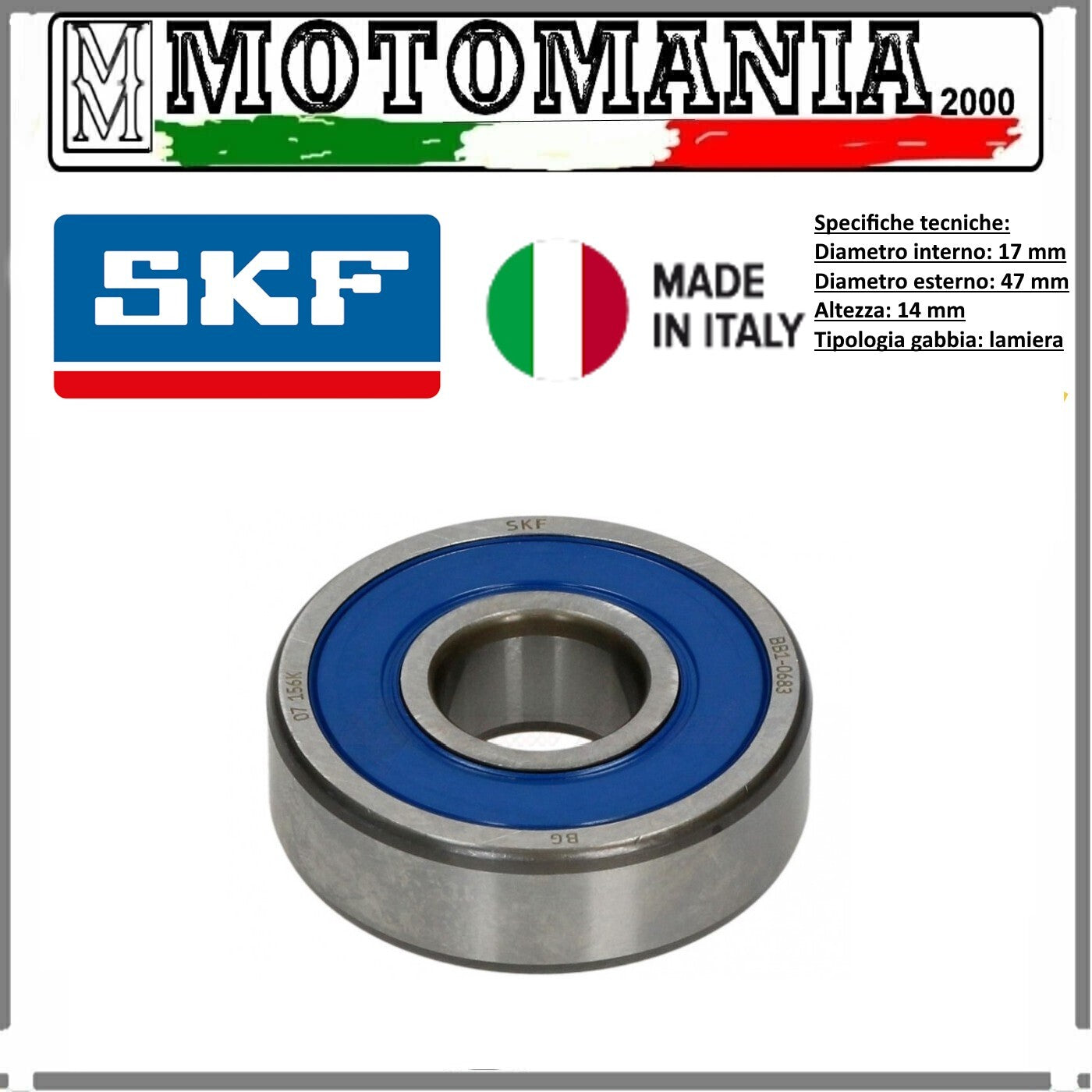 Cuscinetto radiale a sfere con schermo RS1 su entrambi i lati 17x47x14mm