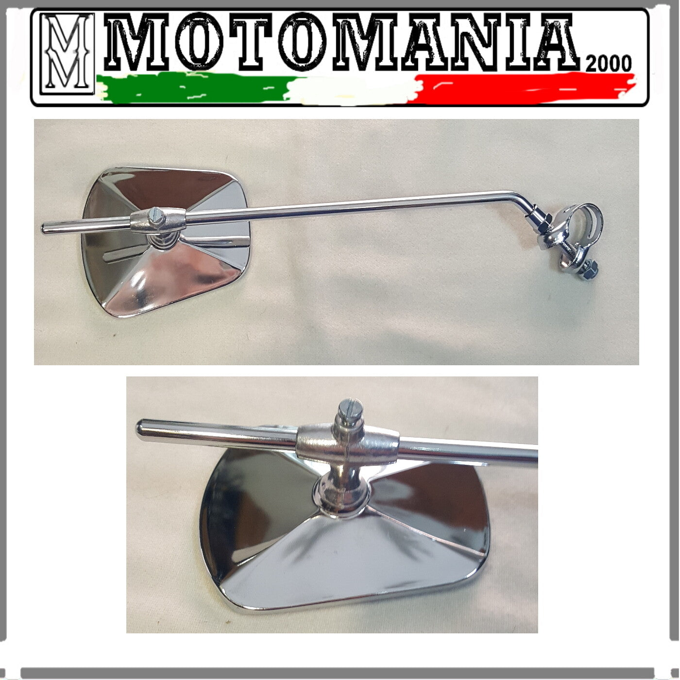 Mirror for Vespa and Lambretta with steering attachment clamp *