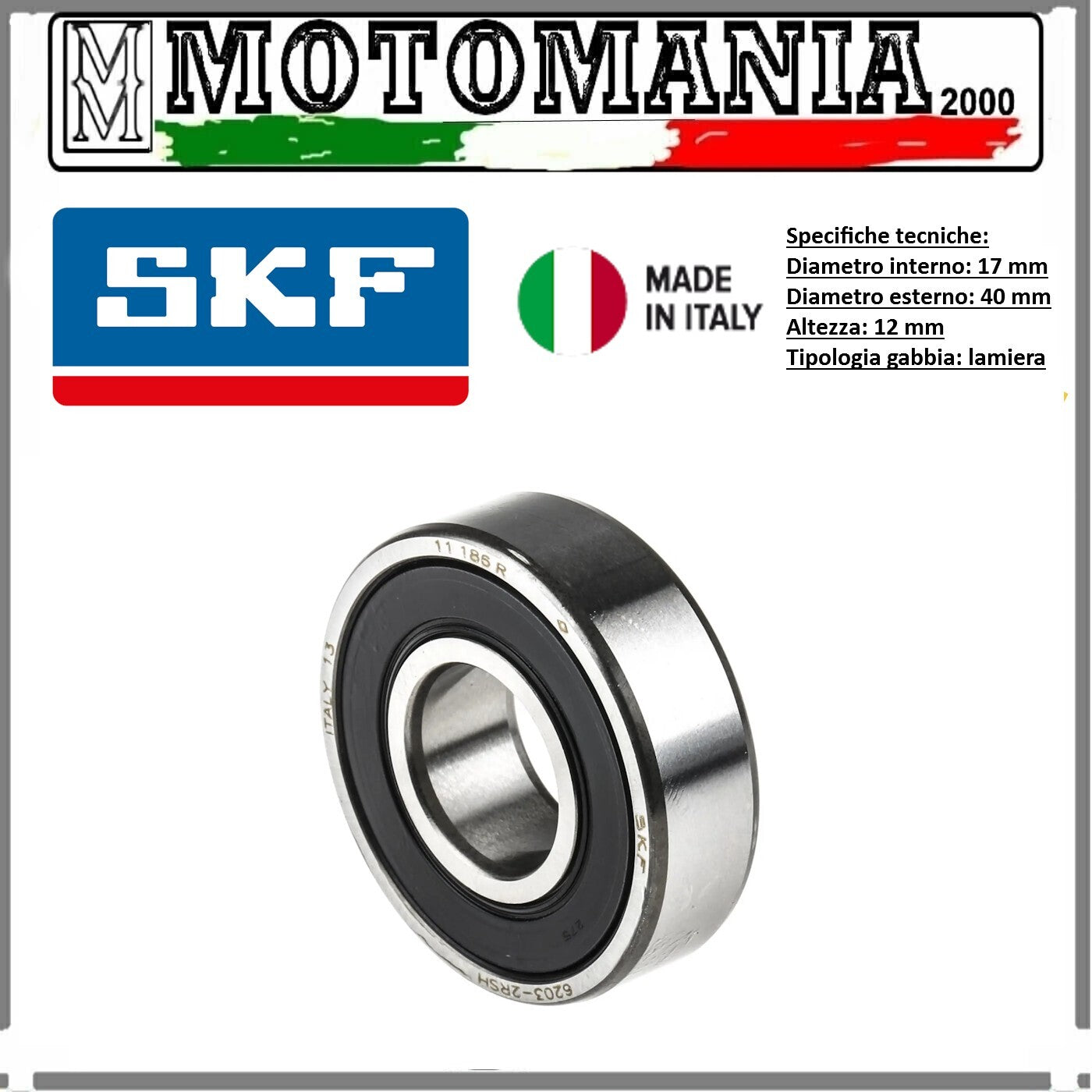 CUSCINETTO TAMBURO BRACCIO OSCILLANTE ESTERNO 17x40x12mm Vespa 50-125/PV/ET3