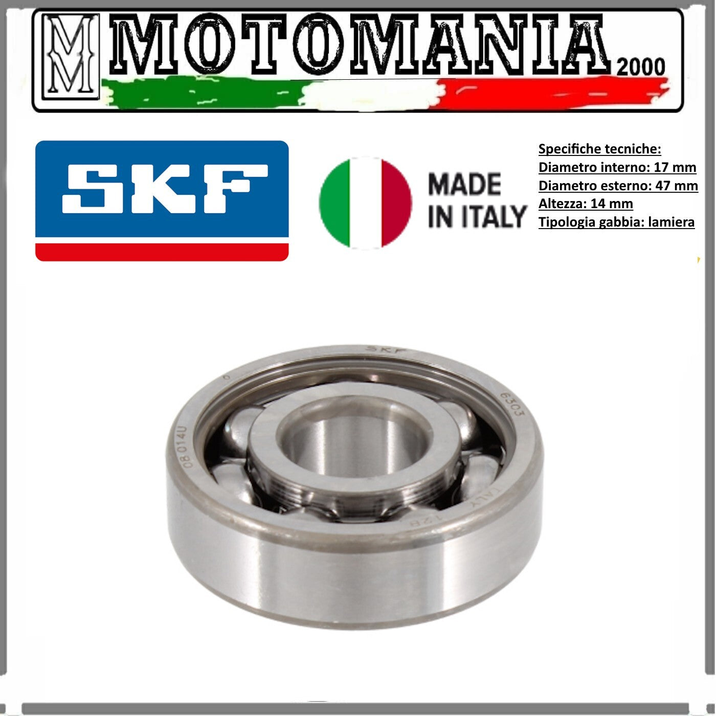 CUSCINETTO RADIALE A SFERE NON SCHERMATO 17x47x14mm PIAGGIO APE E VESPA