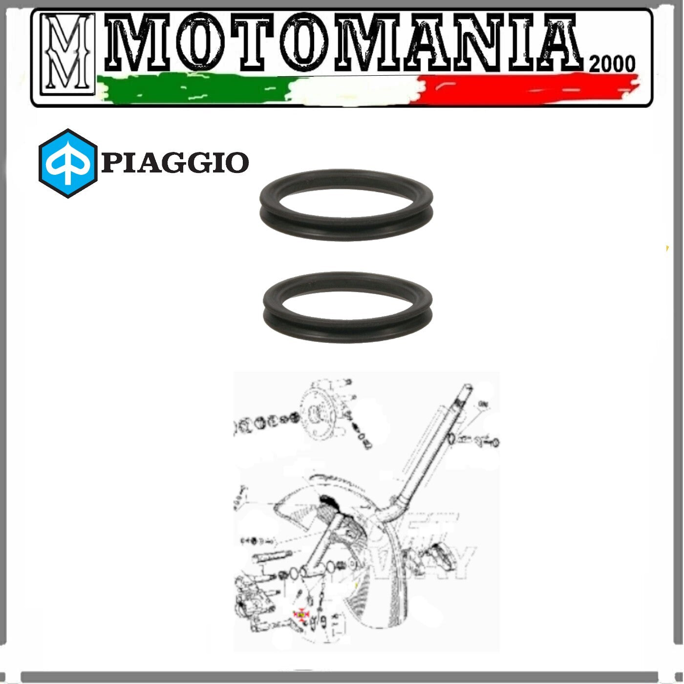 COPPIA ANELLI PIAGGIO VESPA 50 - PK PER PERNO SOSPENSIONE BRACCIO OSCILLANTE