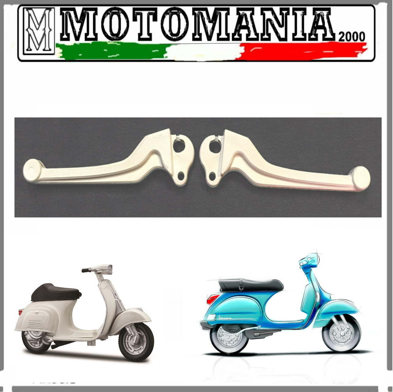 COPPIA LEVE BIANCHE IN PLATIS.VESPA 50 SPECIAL-ET3-PK 50 PRIMAVERA-PX 125 A 200*