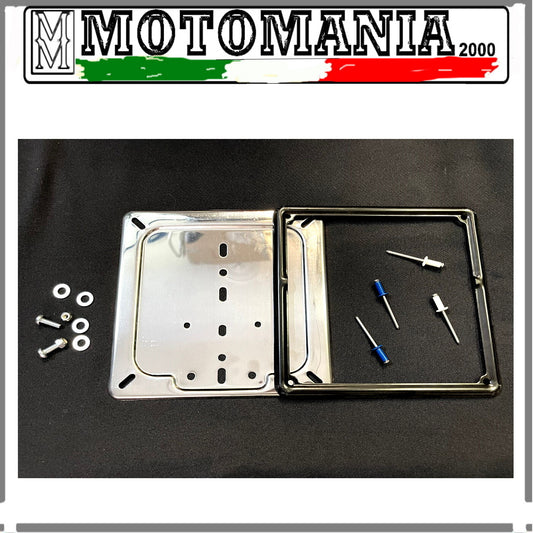 METAL LICENSE PLATE BASE + BLACK FRAME X EUROPEAN PLATE COMPLETE WITH RIVETS ...