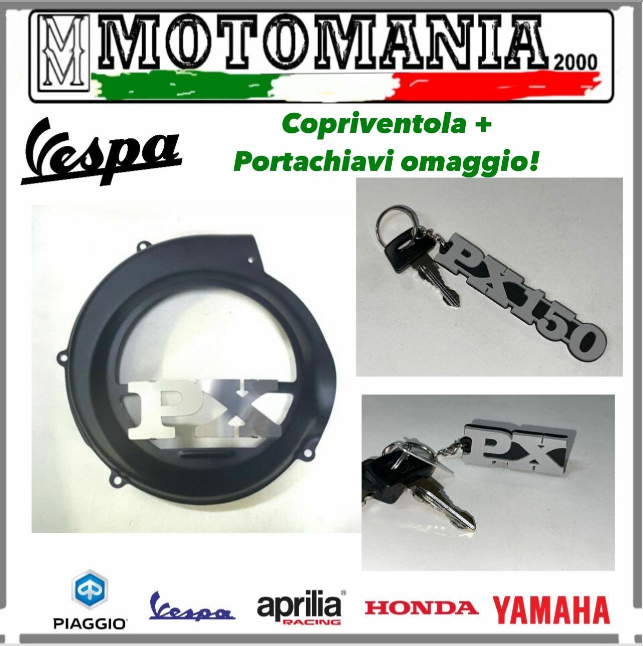 COPRIVENTOLA VESPA PX 125 150 200 NERO CON SCRITTA IN ACCIAIO  + OMAGGIO