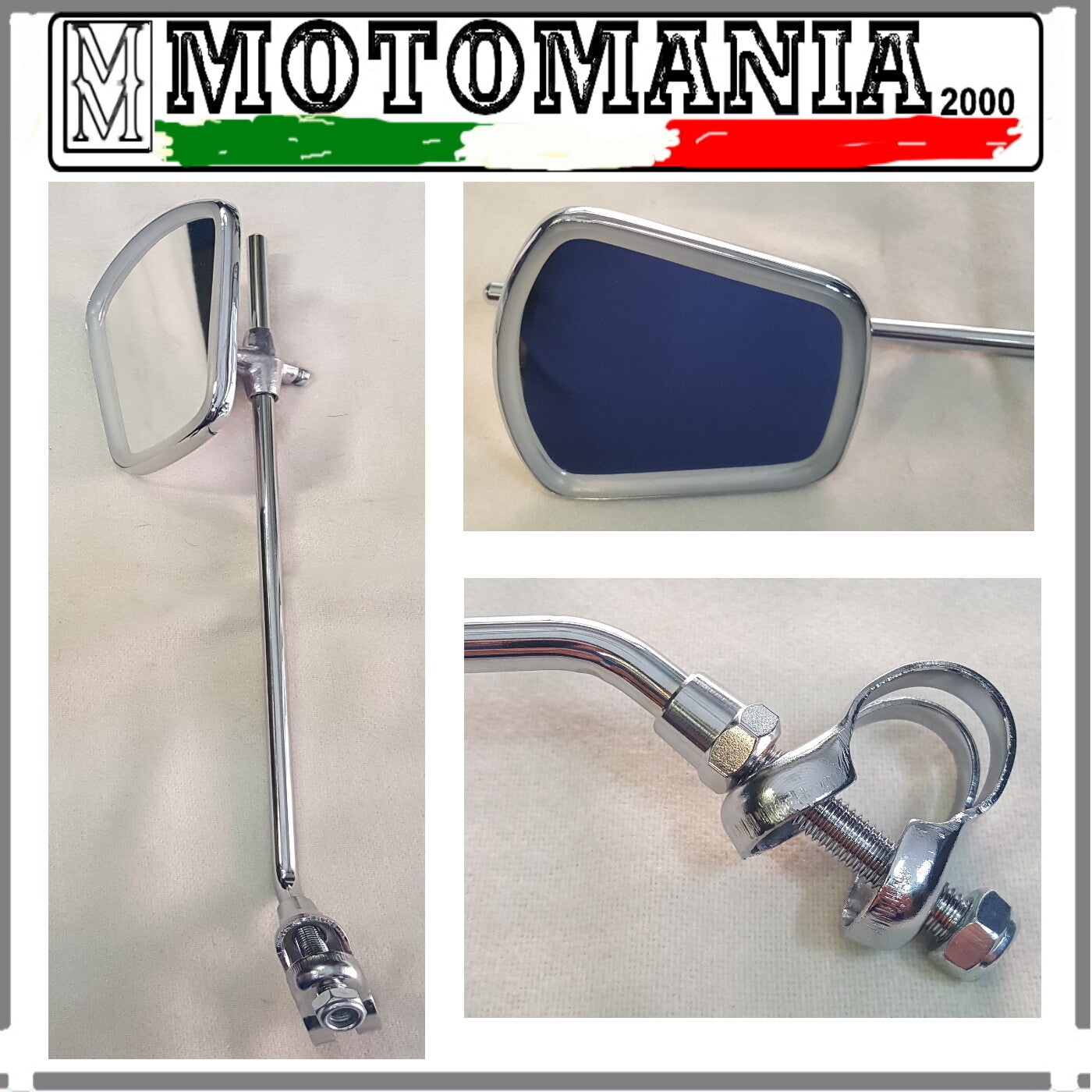 Mirror for Vespa and Lambretta with steering attachment clamp *