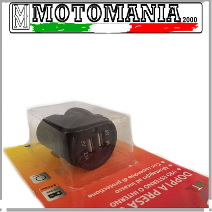 DOPPIA PRESA USB CON LUCE  PER MOTO SCOOTER USO ESTERNO E INTERNO