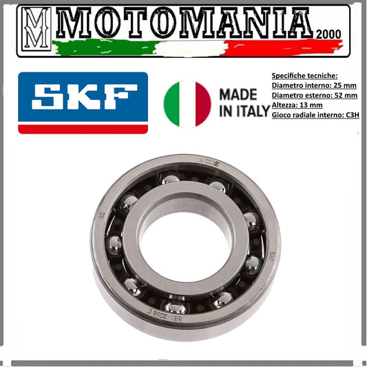 CUSCINETTO RADIALE A SFERE NON SCHERMATO 25x52x13mm APPLICAZIONE ALBERO MOTORE