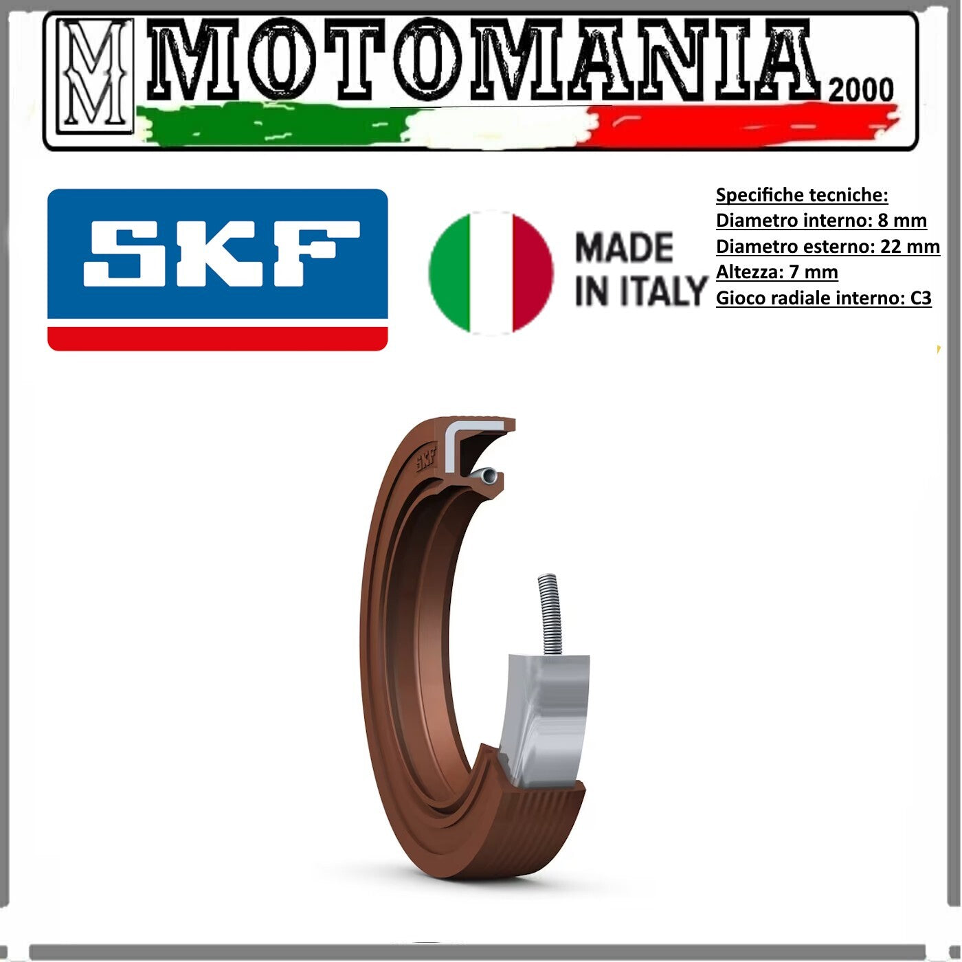 CUSCINETTO RADIALE A SFERE CON SCHERMO RS1 SU ENTRAMBI I LATI 8x22x7mm