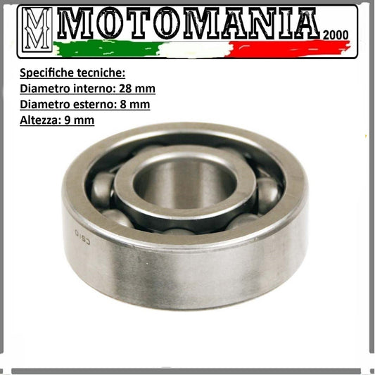 CUSCINETTO RADIALE A SFERE CON SCHERMO SU ENTRAMBI I LATI 28x8x9mm PER PIAGGIO