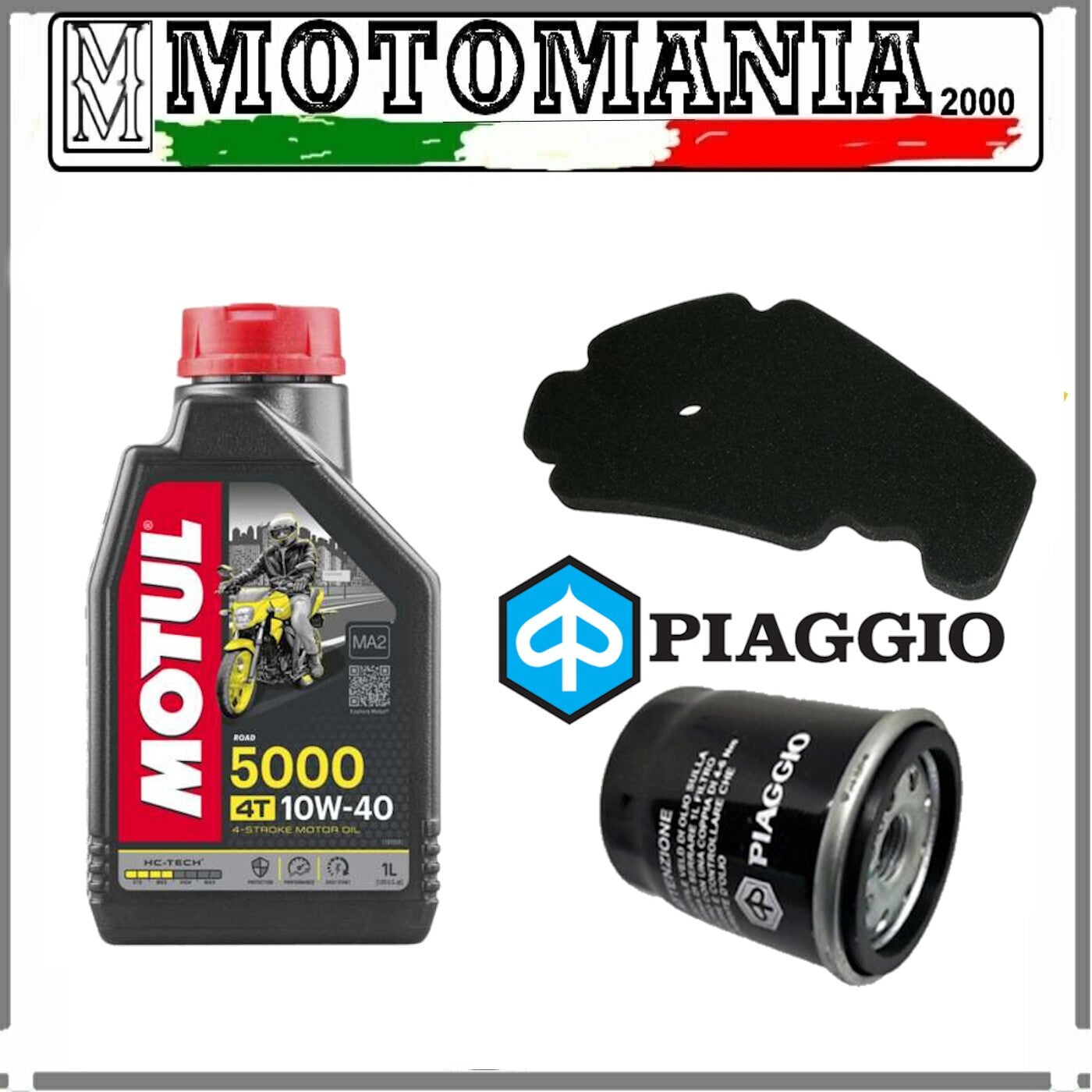 KIT FILTRO OLIO + FILTRO ARIA + OLIO 5000 10W40 MOTUL BEVERLY 125-200-250-300 *