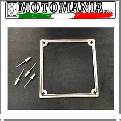 CORNICE TARGA IN METALLO CROMATA PER TARGA VECCHI MODELLI CM 17X17 + RIVETTI
